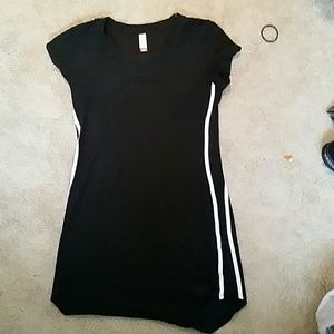 Black body con dress w/ 2 white stripes down sides